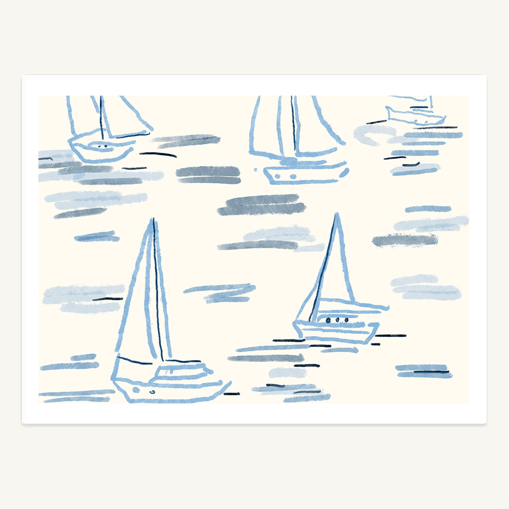 Blue Sailboats Print