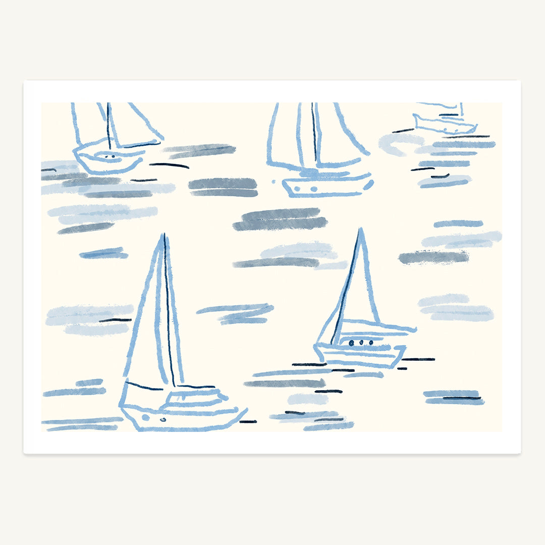 Blue Sailboats Print