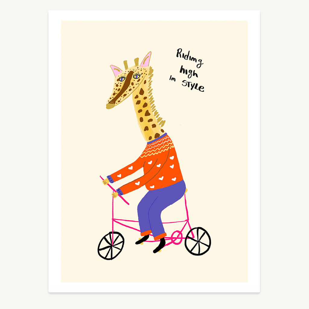 Giraffe on a Bicycle Print