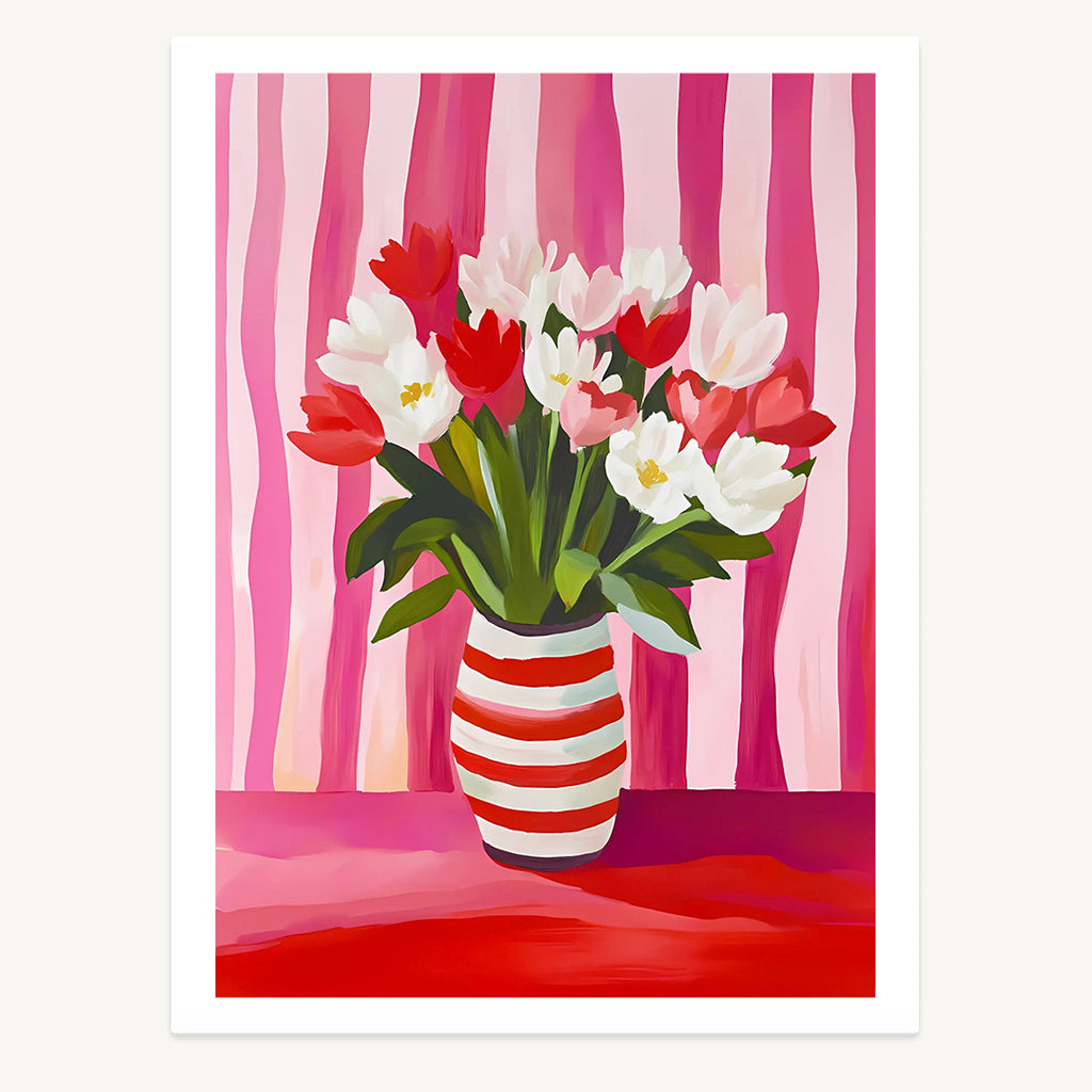 Striped Flowers & Vase Print