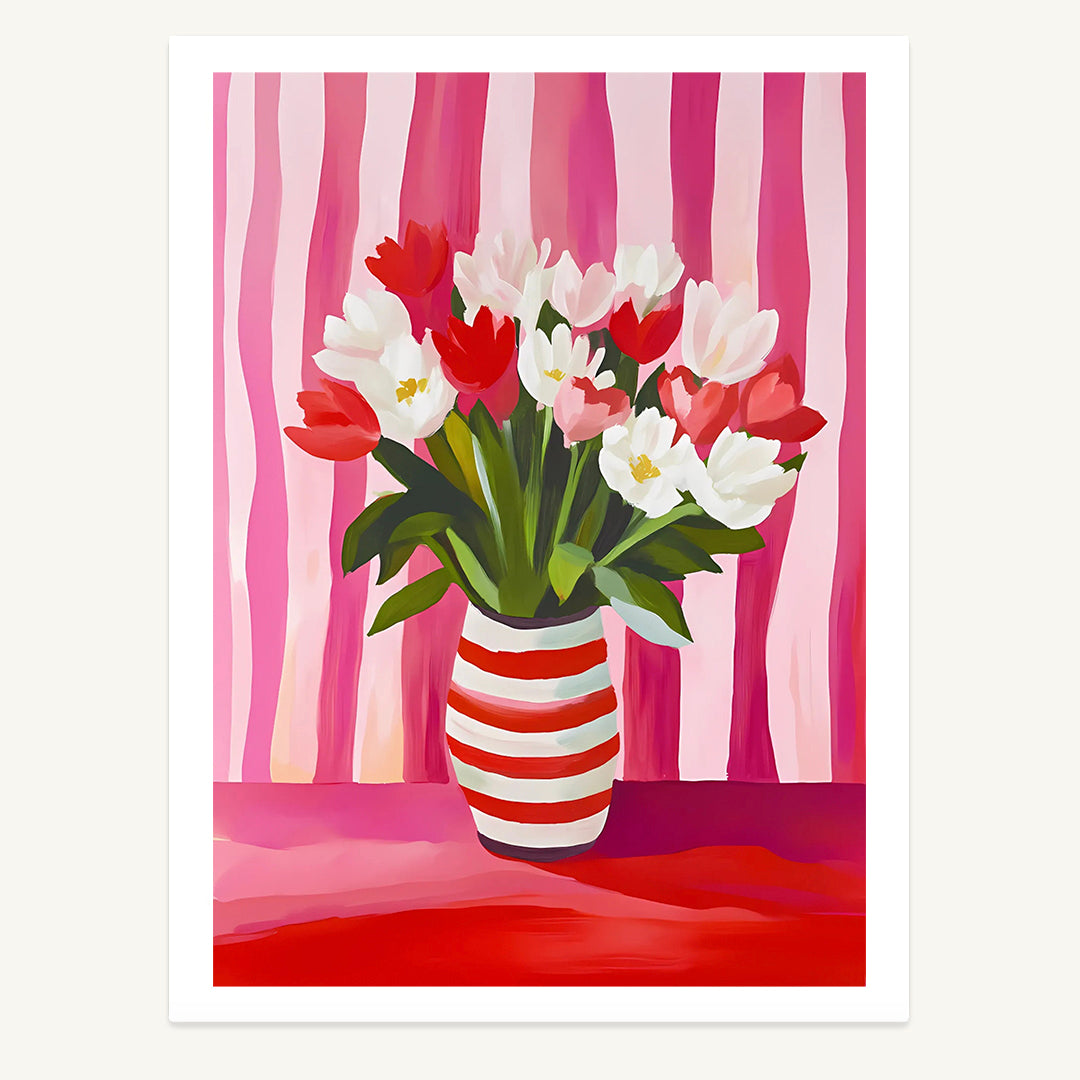 Striped Flowers & Vase Print